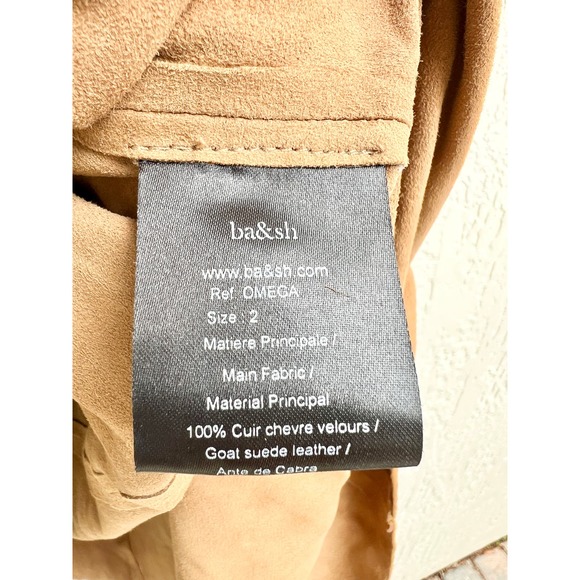 Ba&Sh Short Sleeve Goat Suede Leather V-Neck Mini Dress Beige Women's 2 / Medium - Picture 9 of 11